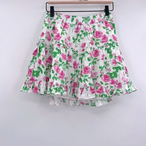 Hill House The Paz 100% Linen Mini Skirt In Pink Roses - Picture 2 of 8